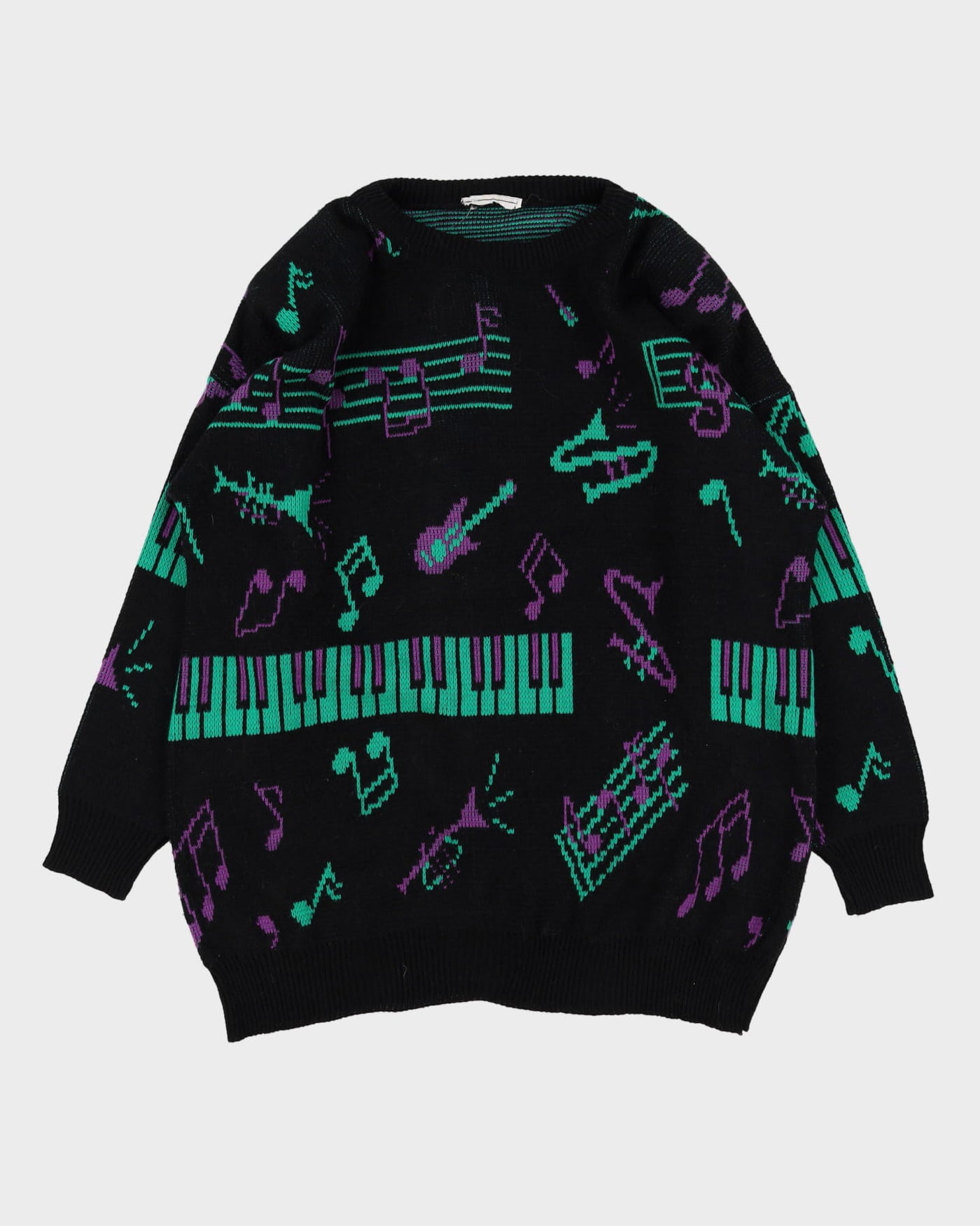 1990s Musical Note Patterned Knitted Jumper - L