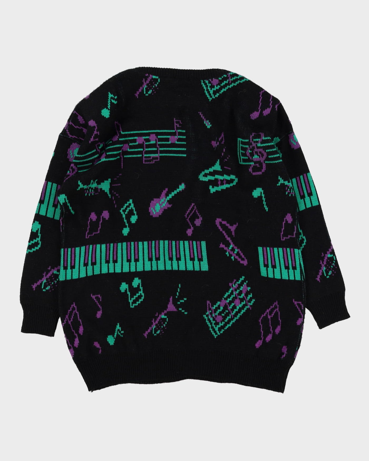 1990s Musical Note Patterned Knitted Jumper - L