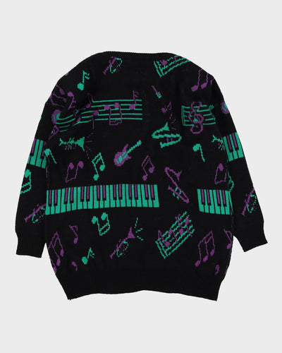1990s Musical Note Patterned Knitted Jumper - L