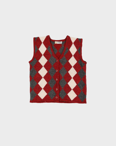 1990s Wool Blend Harlequin Patterned Tank Top - S