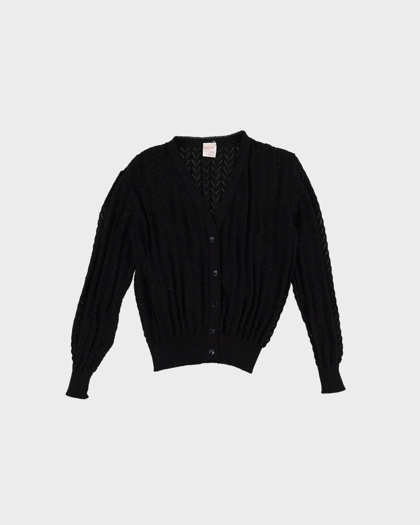 1980s Black Lace Knitted Cardigan - S