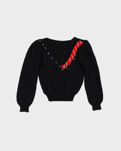 1990s Black With Pearls Detail Knitted Jumper - XXS