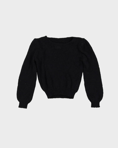 1990s Black With Pearls Detail Knitted Jumper - XXS