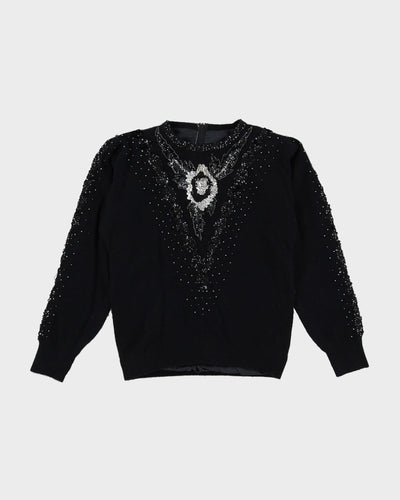 1990s Black Sequin Detailed Knitted Jumper - S