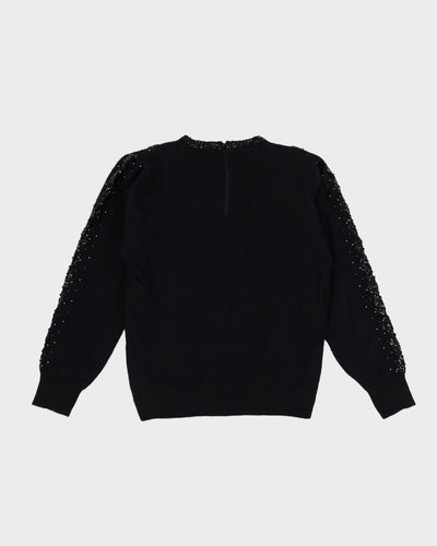 1990s Black Sequin Detailed Knitted Jumper - S