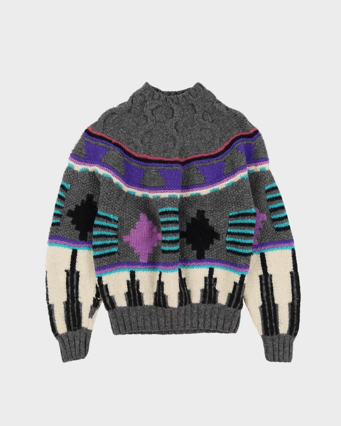 Hand Knitted Wool Patterned Jumper - M