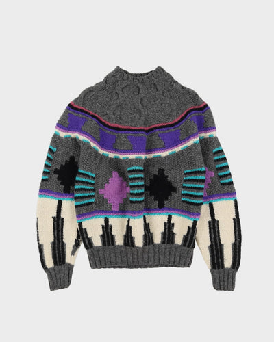 Hand Knitted Wool Patterned Jumper - M