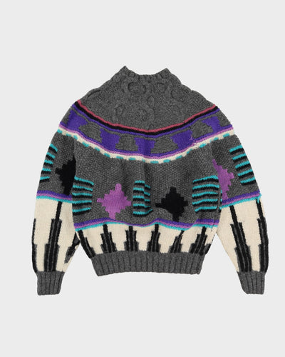 Hand Knitted Wool Patterned Jumper - M