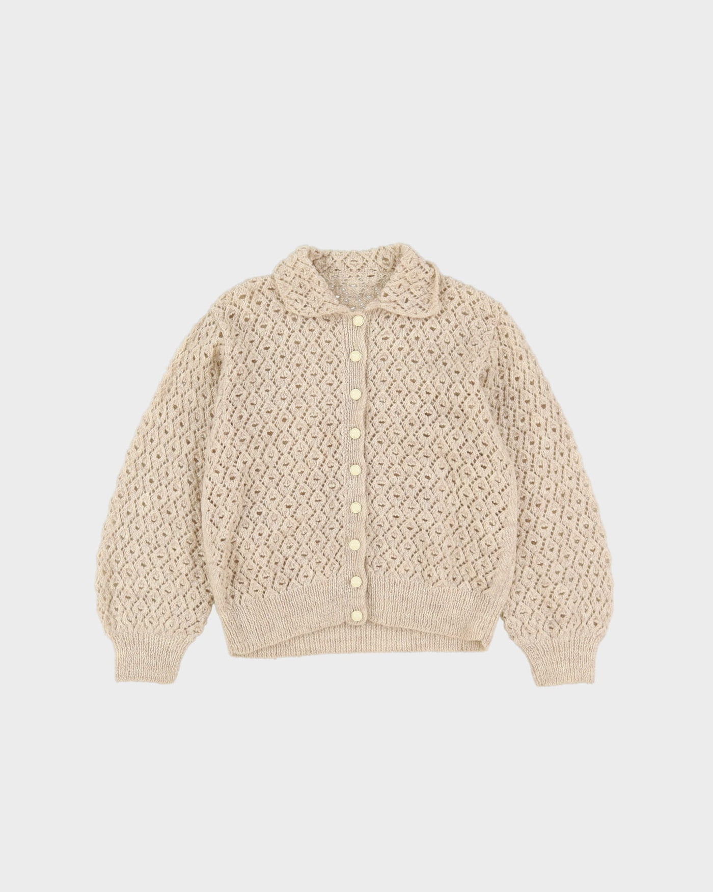 1980s Beige Lace Hand Knitted Cardigan - XS