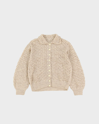1980s Beige Lace Hand Knitted Cardigan - XS