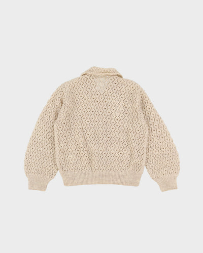 1980s Beige Lace Hand Knitted Cardigan - XS