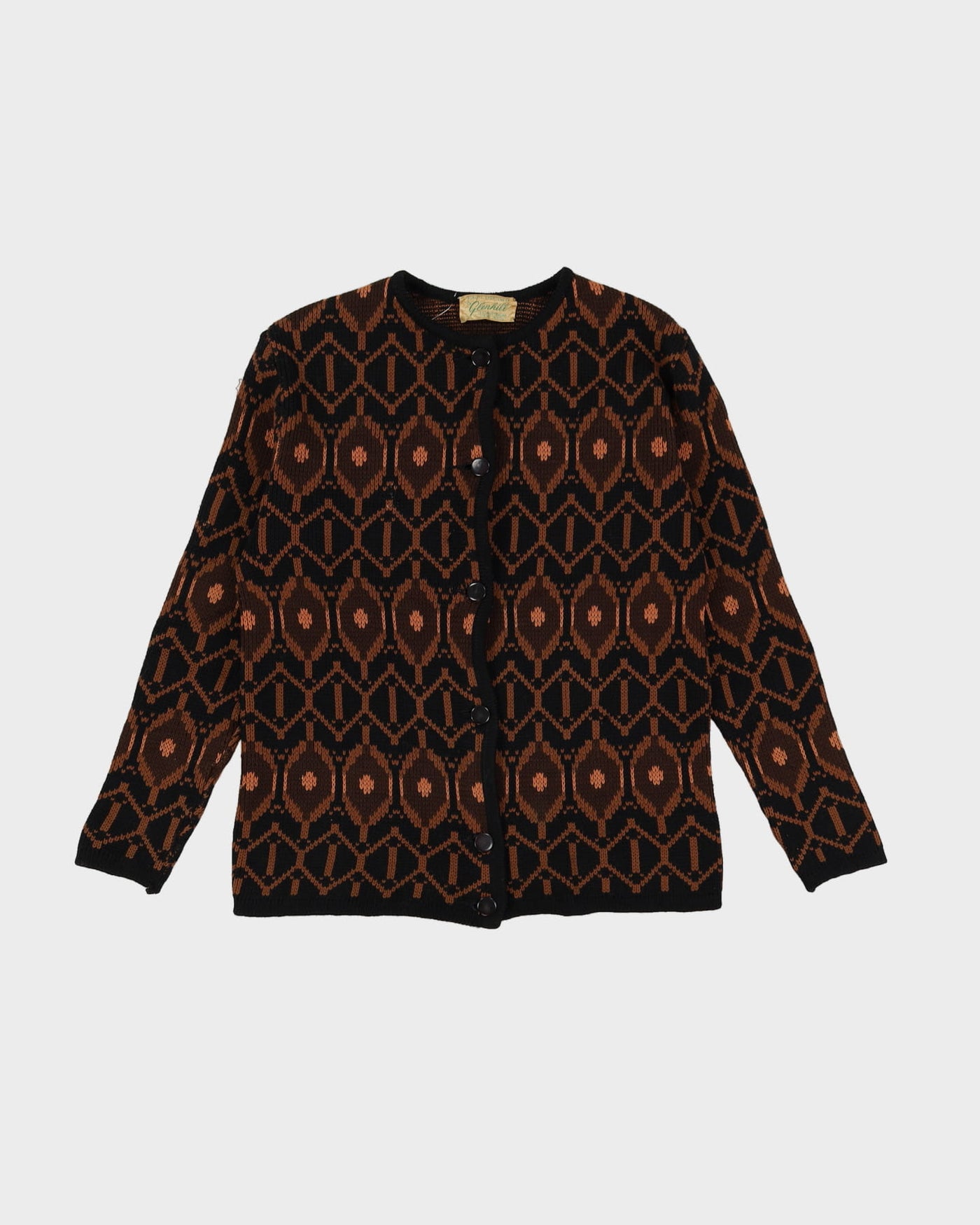 1950s Glenhill Brown Patterned Knitted Cardigan - S