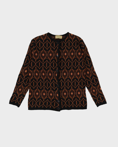 1950s Glenhill Brown Patterned Knitted Cardigan - S