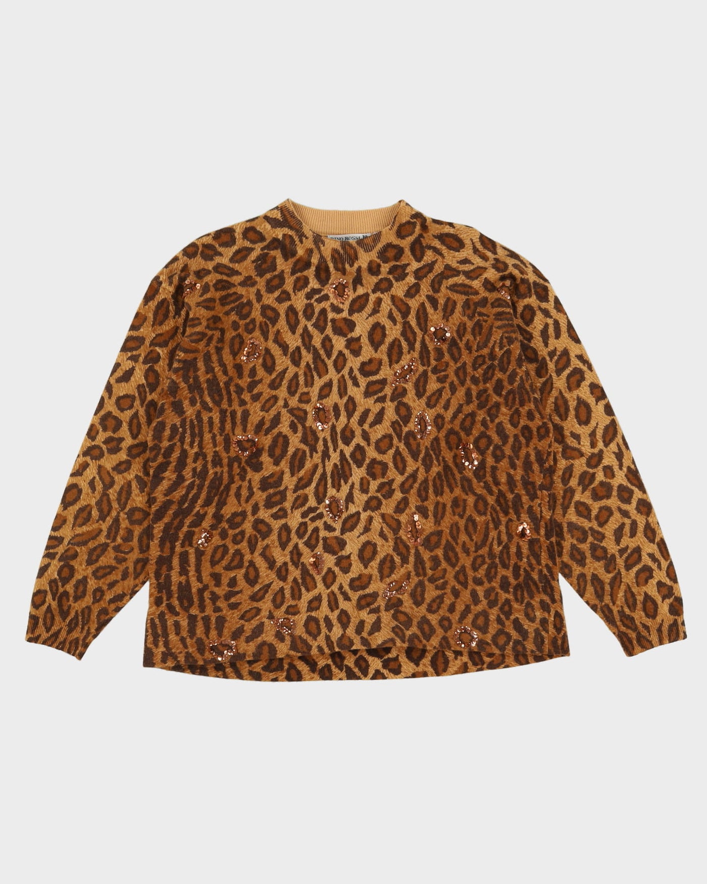 Leopard Print Sequin Detailed Knitted Jumper - M / L