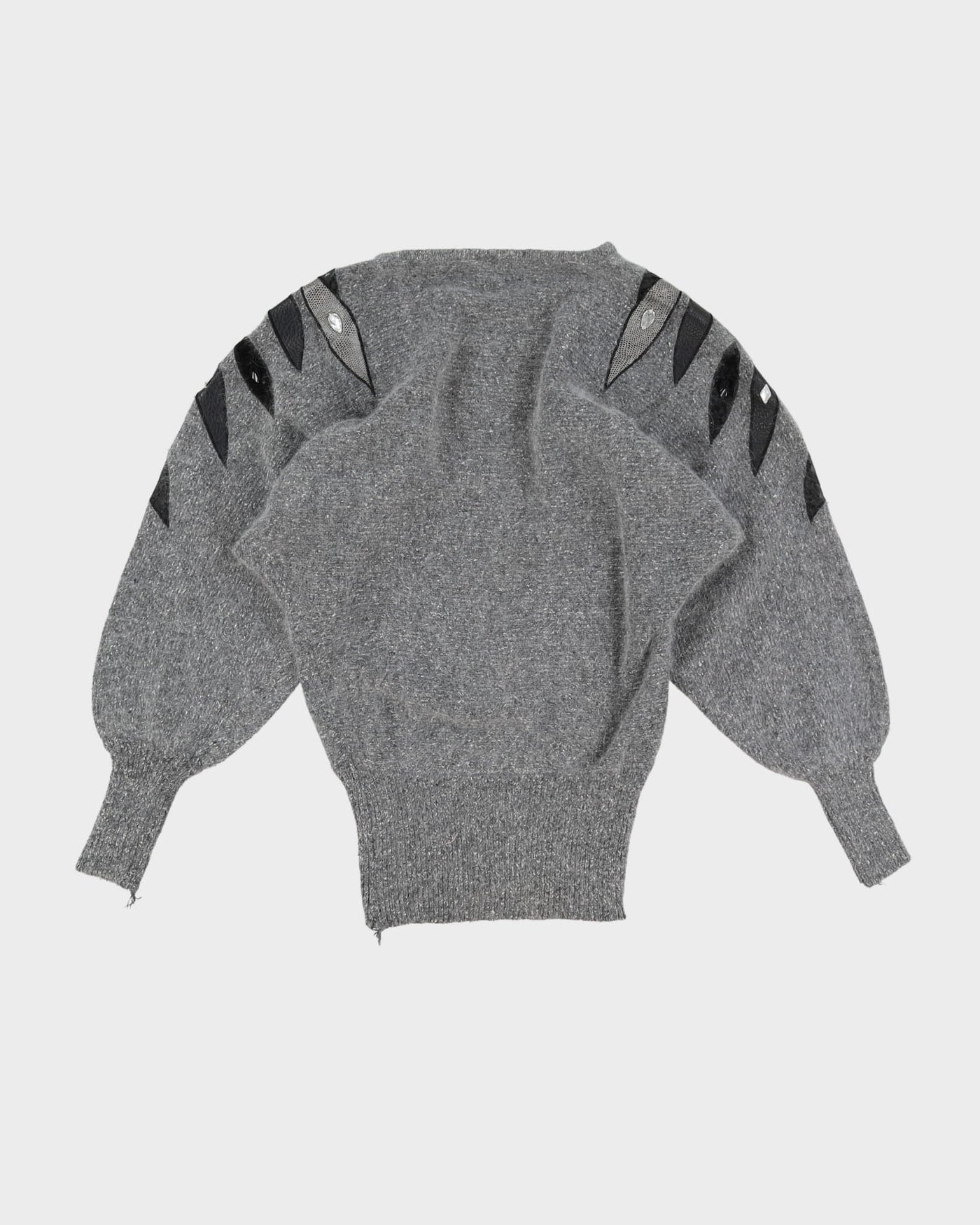 1990s Grey Velvet Embellished Knitted Jumper - S