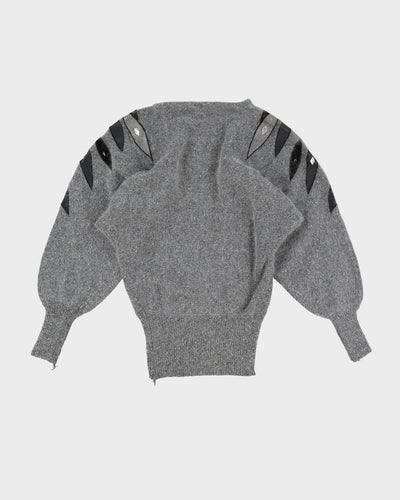 1990s Grey Velvet Embellished Knitted Jumper - S