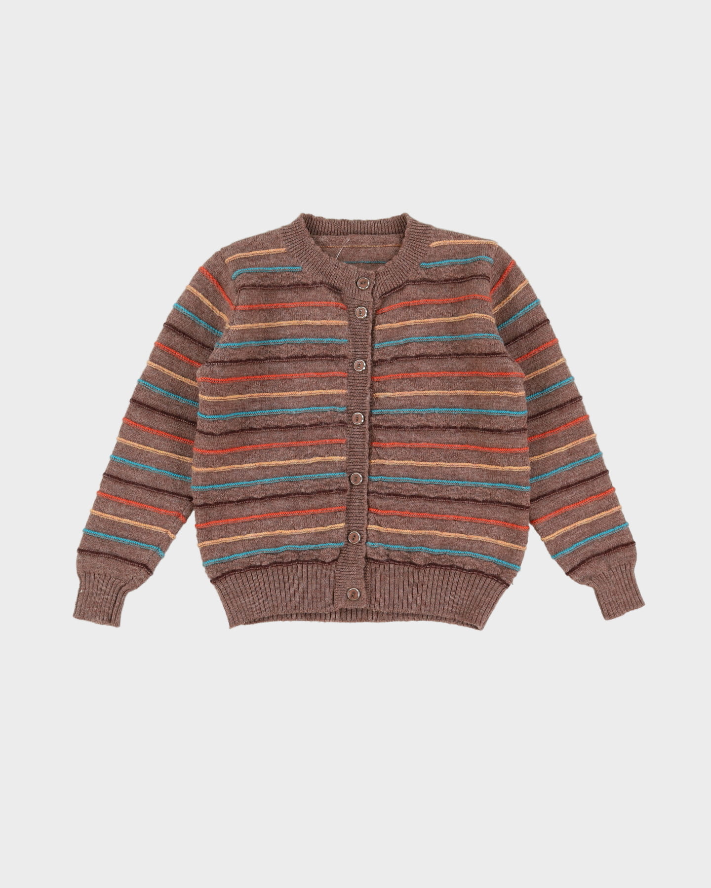 Brown Striped Wool Cardigan - S