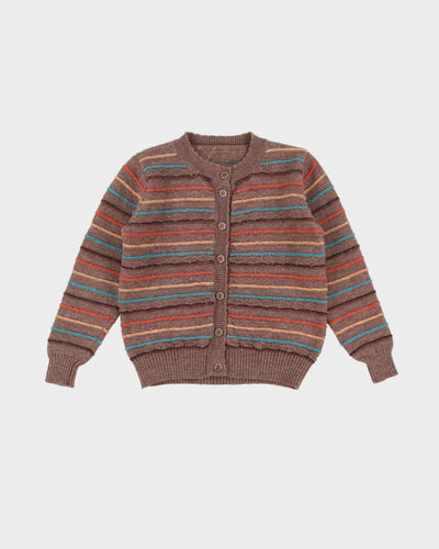 Brown Striped Wool Cardigan - S