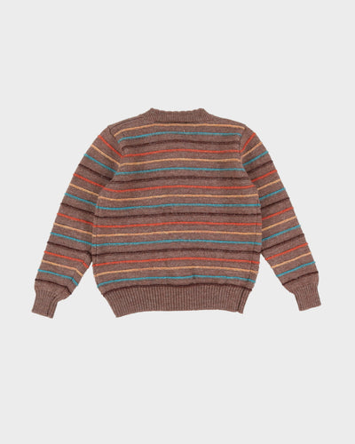 Brown Striped Wool Cardigan - S