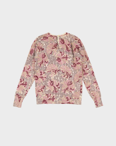 1980s Pink Patterned Lambswool Jumper - XS