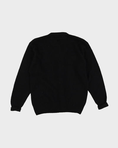 1990s Black With Beaded Gold Bow Cardigan - M