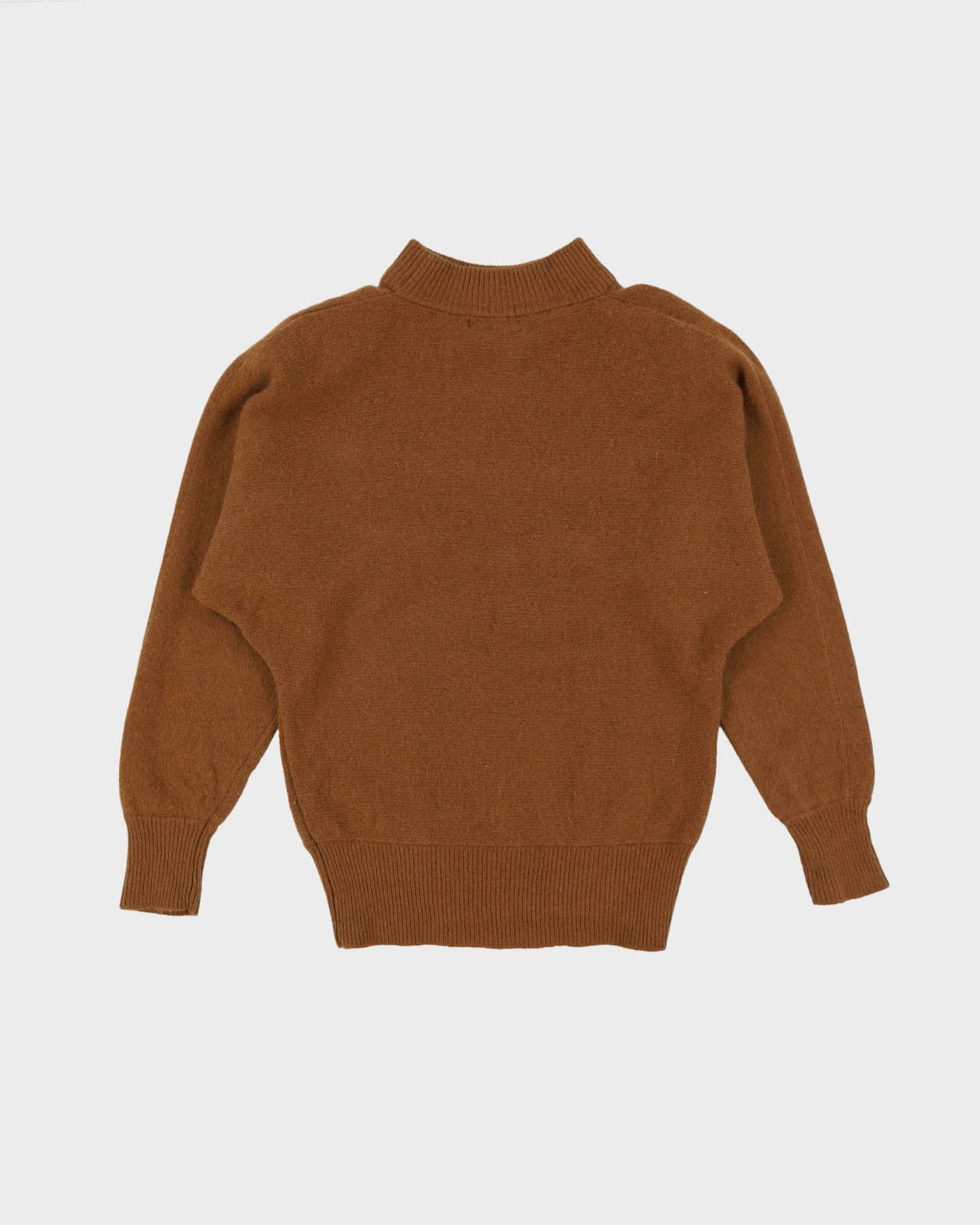 1980s Brown Patterned Batwing Knitted Jumper - M