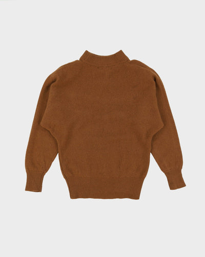 1980s Brown Patterned Batwing Knitted Jumper - M