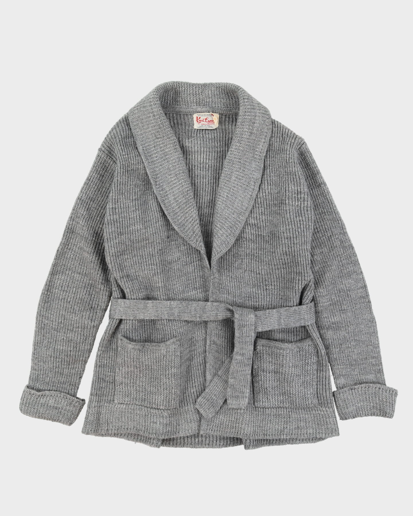 1970s Grey Belted Knitted Cardigan - M