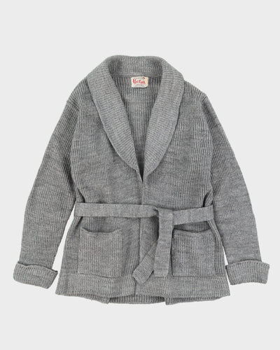 1970s Grey Belted Knitted Cardigan - M