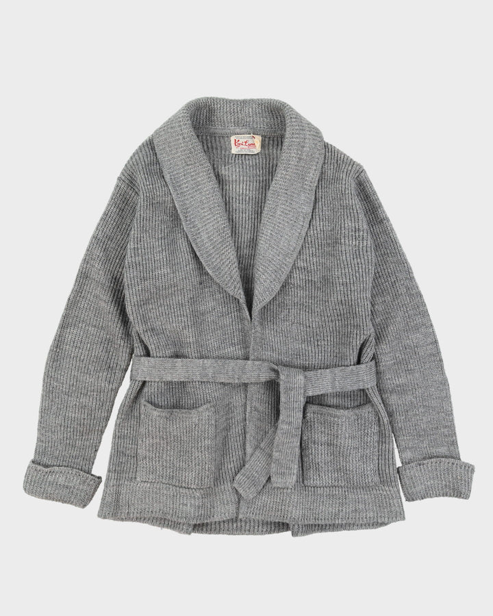 1970s Grey Belted Knitted Cardigan - M