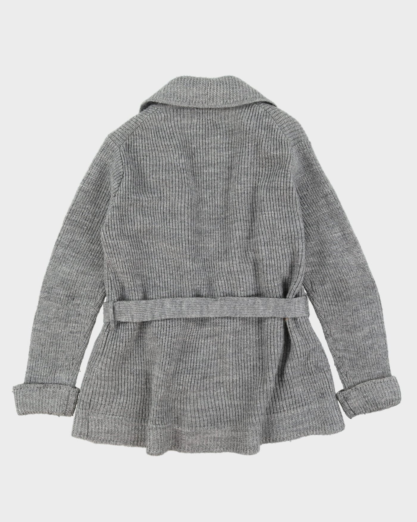 1970s Grey Belted Knitted Cardigan - M