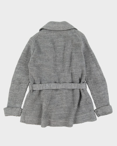 1970s Grey Belted Knitted Cardigan - M