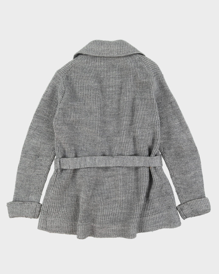 1970s Grey Belted Knitted Cardigan - M
