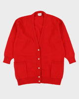 Red Shetland Wool Knitted Cardigan - XL