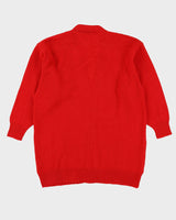 Red Shetland Wool Knitted Cardigan - XL