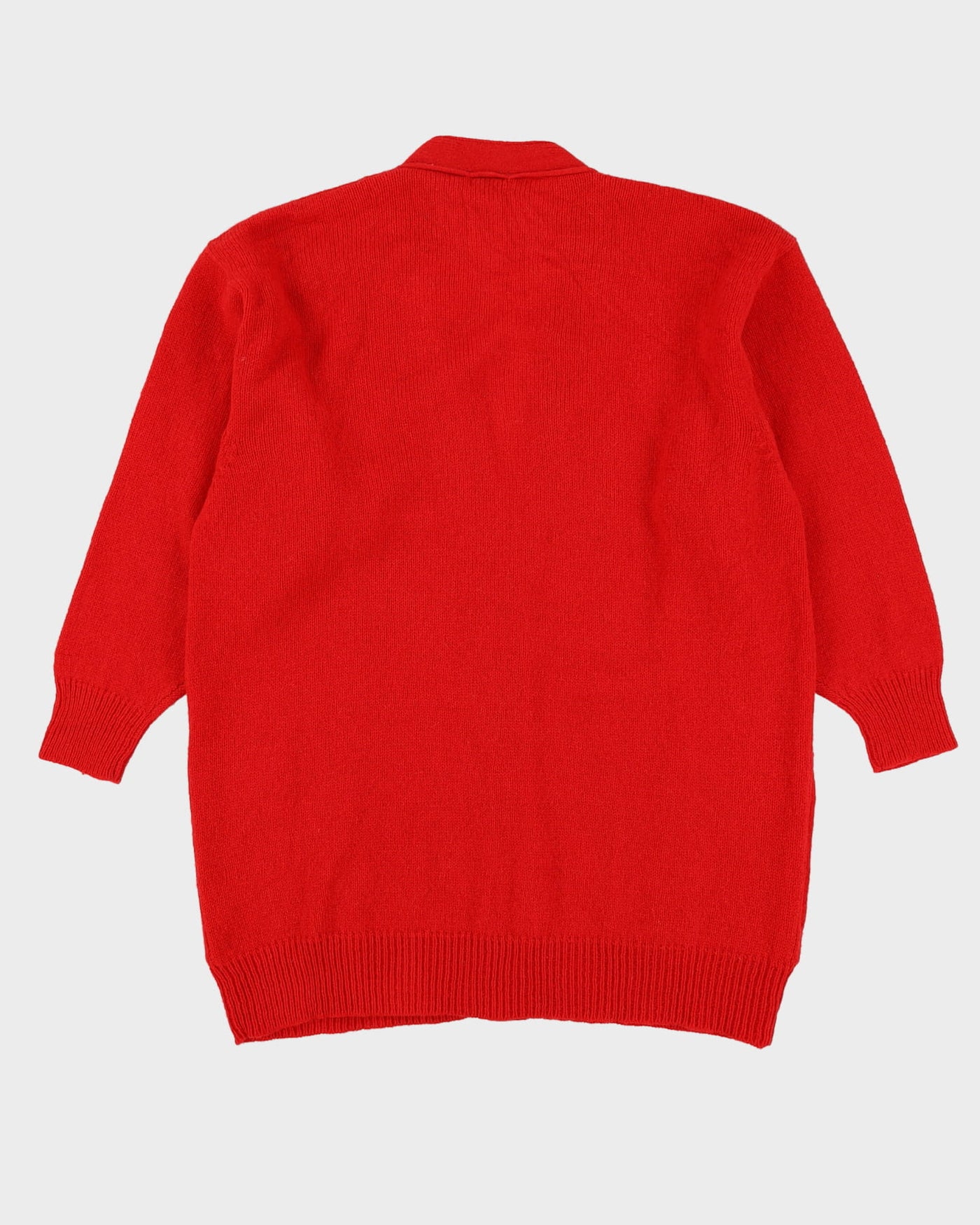 Red Shetland Wool Knitted Cardigan - XL