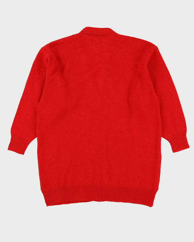 Red Shetland Wool Knitted Cardigan - XL