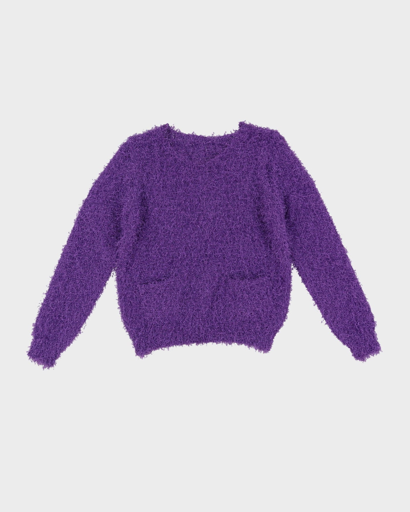 Purple Fluffy With Pockets Knitted Jumper - S