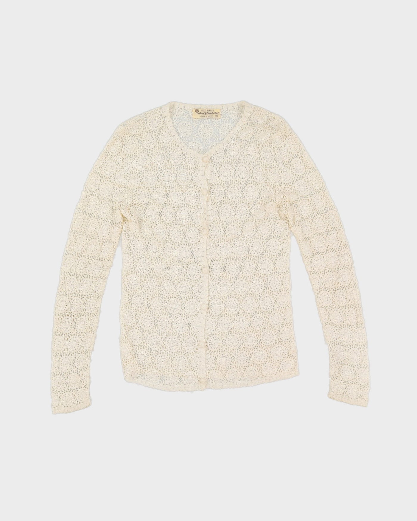 Vintage 1990s White Hand Crocheted Lace Cardigan - S
