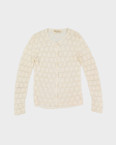 Vintage 1990s White Hand Crocheted Lace Cardigan - S