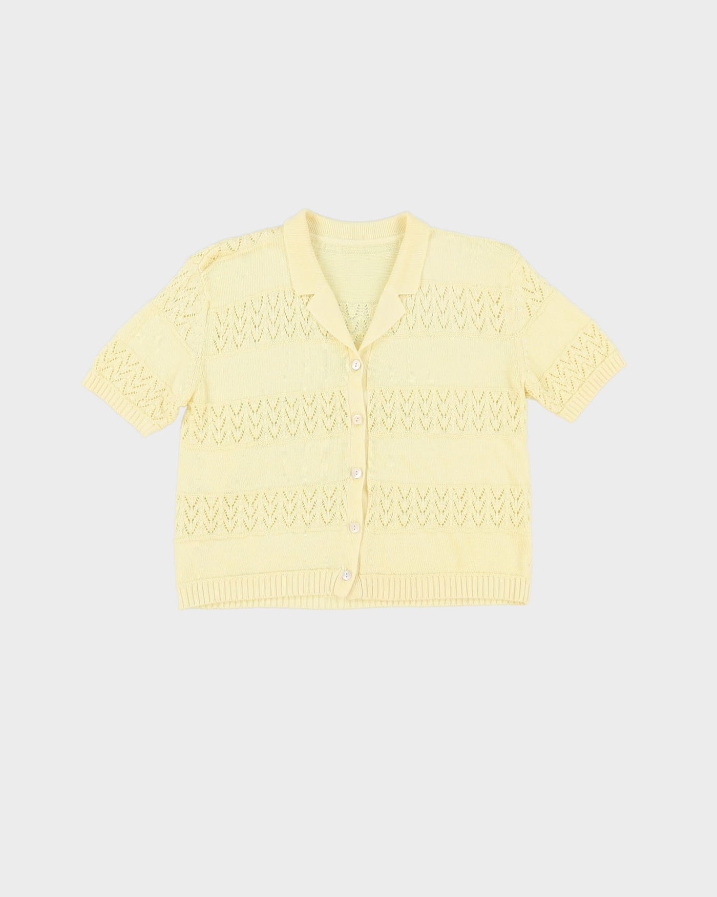 Vintage 1980s Yellow Short Sleeve Knitted Cardigan - S
