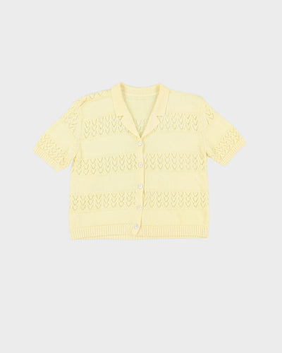 Vintage 1980s Yellow Short Sleeve Knitted Cardigan - S