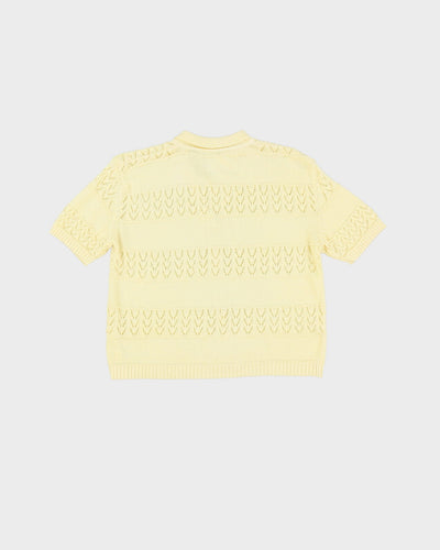 Vintage 1980s Yellow Short Sleeve Knitted Cardigan - S