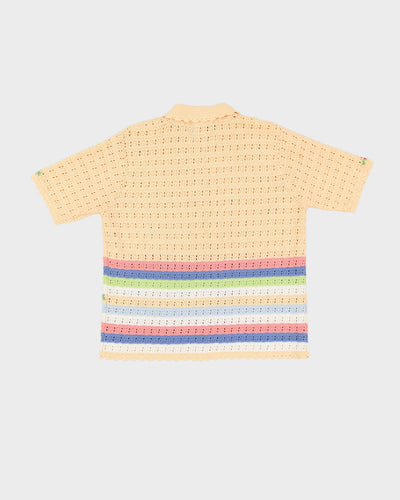 Vintage 1980s Yellow Short Sleeve Crocheted Cardigan - M