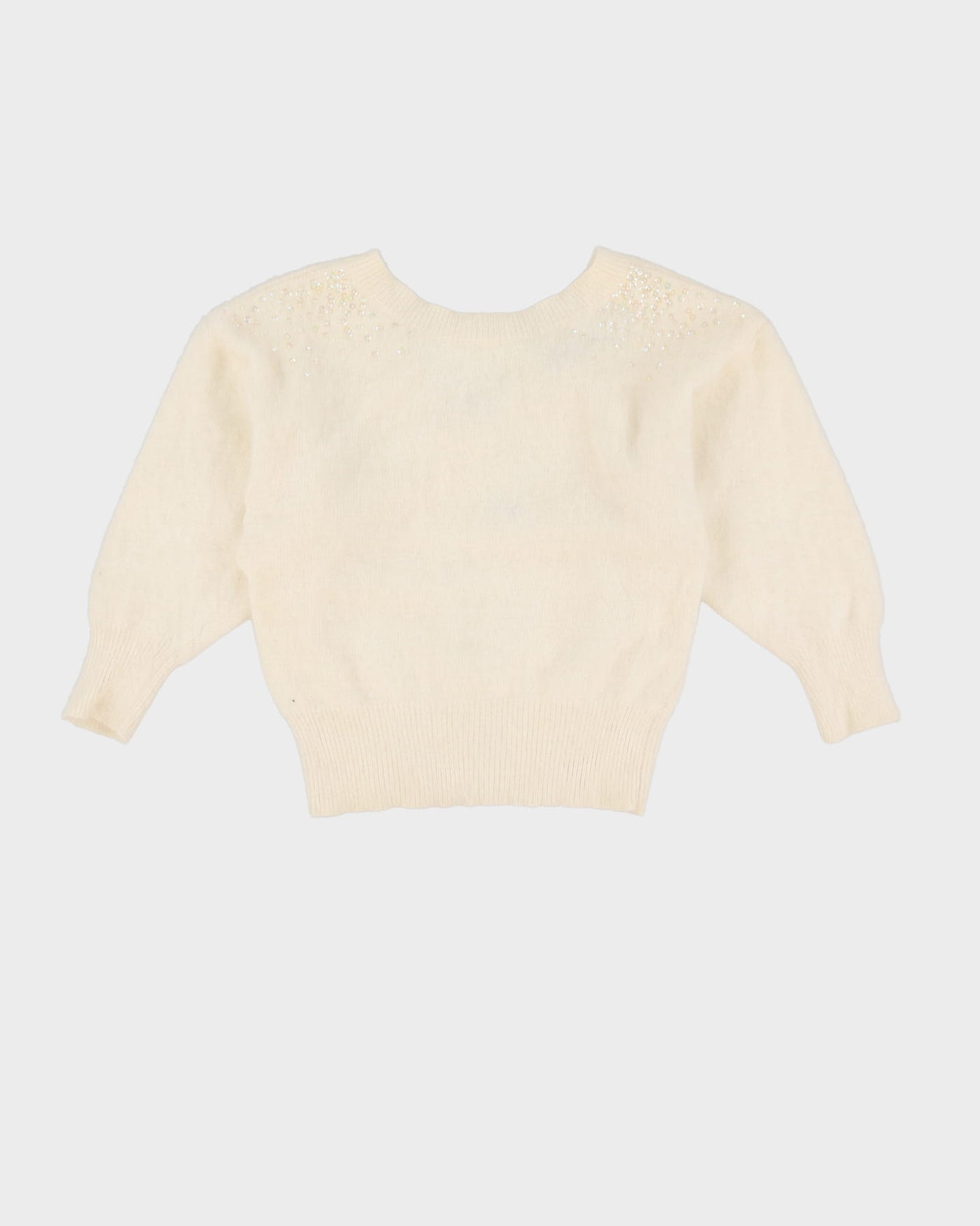 White Angora Sequin Detailed Knitted Top - S