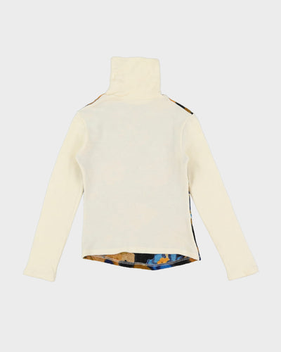 Vintage White Roll Neck Patterned Top - XXS