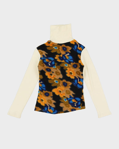 Vintage White Roll Neck Patterned Top - XXS