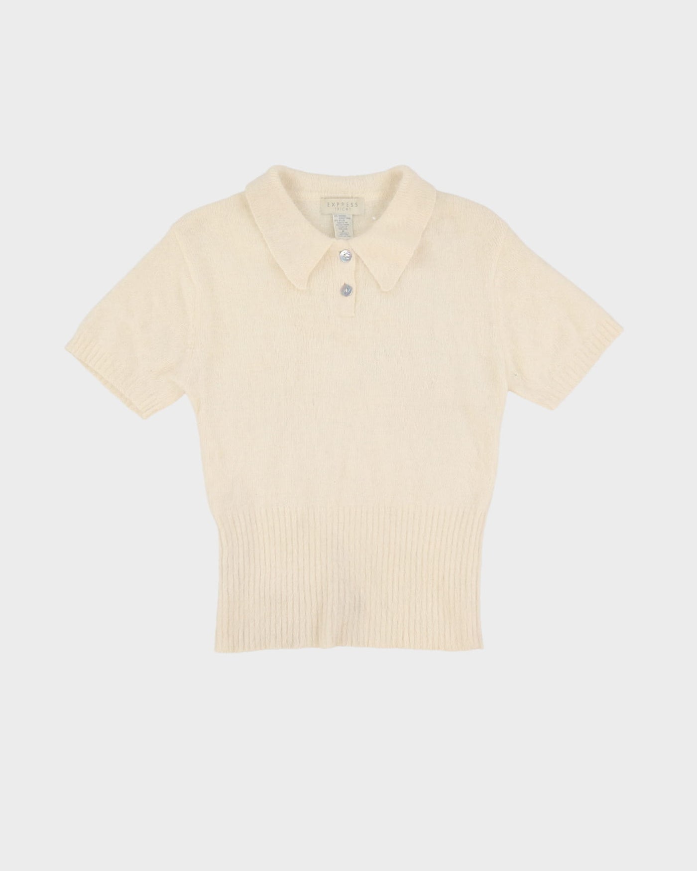 Vintage White Angora Collared Knitted Top - S