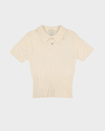 Vintage White Angora Collared Knitted Top - S