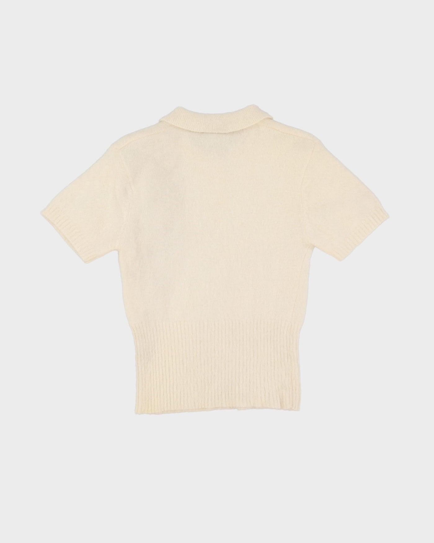 Vintage White Angora Collared Knitted Top - S